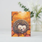 Fall Hedgehog | Animal Watercolor Painting ポストカード (スタンド正面)