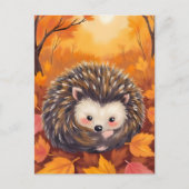 Fall Hedgehog | Animal Watercolor Painting ポストカード (正面)