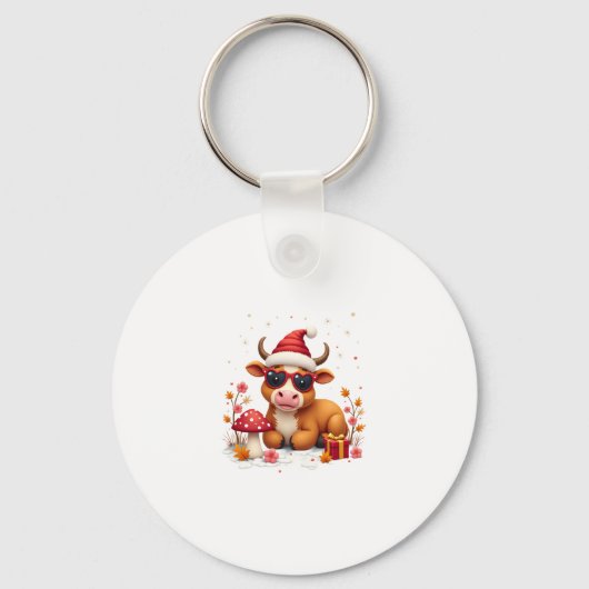 Fall Highland Cow Pumpkin Bow Christmas Girls Kids キーホルダー (正面)