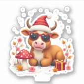 Fall Highland Cow Pumpkin Bow Christmas Girls Kids シール (正面)