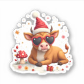 Fall Highland Cow Pumpkin Bow Christmas Girls Kids シール (正面)