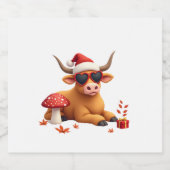 Fall Highland Cow Pumpkin Bow Christmas Girls Kids スパークリングワインラベル (シングルラベル)