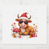 Fall Highland Cow Pumpkin Bow Christmas Girls Kids スパークリングワインラベル (シングルラベル)