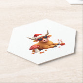 Fall Highland Cow Pumpkin Bow Christmas Girls Kids ペーパーコースター (アングル)