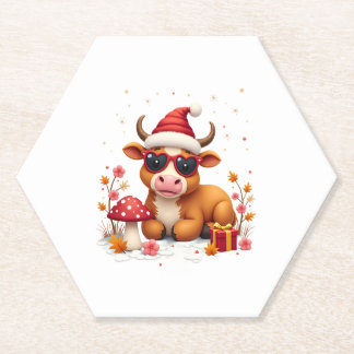 Fall Highland Cow Pumpkin Bow Christmas Girls Kids ペーパーコースター