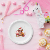 Fall Highland Cow Pumpkin Bow Christmas Girls Kids ペーパープレート (パーティー)