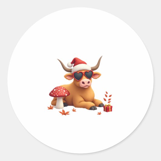 Fall Highland Cow Pumpkin Bow Christmas Girls Kids ラウンドシール (正面)