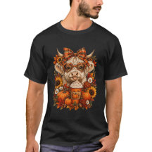 Fall Highland Cow Pumpkin Coffee Flowers