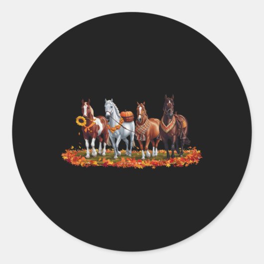 Fall Horse Animal Thanksgiving Sunflowers Pumpkin  ラウンドシール (正面)