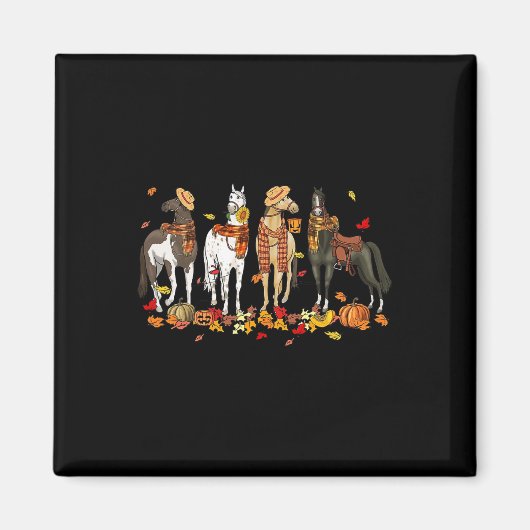 Fall Horse Thanksgiving Horse Autumn Leaves Wester マグネット (正面)