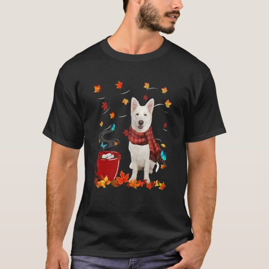 Fall Hot Chocolate White German Shepherd Tシャツ (正面)