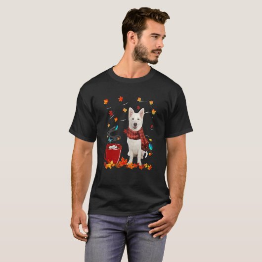 Fall Hot Chocolate White German Shepherd Tシャツ (正面フル)