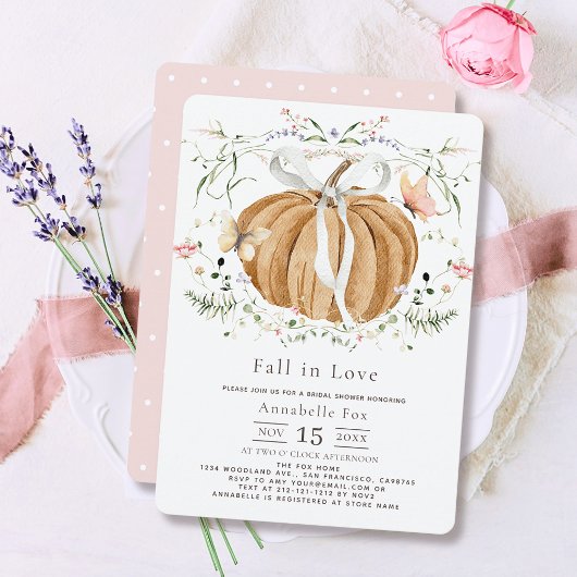 Fall in Love カボチャの野の花 ブライダルシャワー 招待状