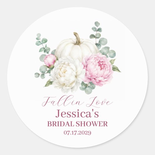 Fall in Love カボチャ 秋の芍薬 ブライダルシャワー ラウンドシール (正面)