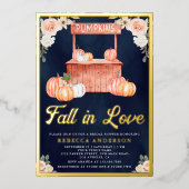 Fall in Love ピーチパンプキンネイビーブルーの結婚式前夜祭 箔招待状 (正面)