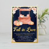 Fall in Love ピーチパンプキンネイビーブルーの結婚式前夜祭 箔招待状 (立ち正面)