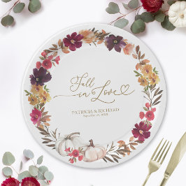 Fall In Love ブルゴーニュフラワーホワイトパンプキン ウェディング ペーパープレート