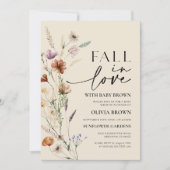 Fall in Love ベージュの野の花のベビーシャワー 招待状 (正面)