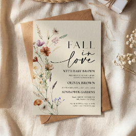 Fall in Love ベージュの野の花のベビーシャワー 招待状