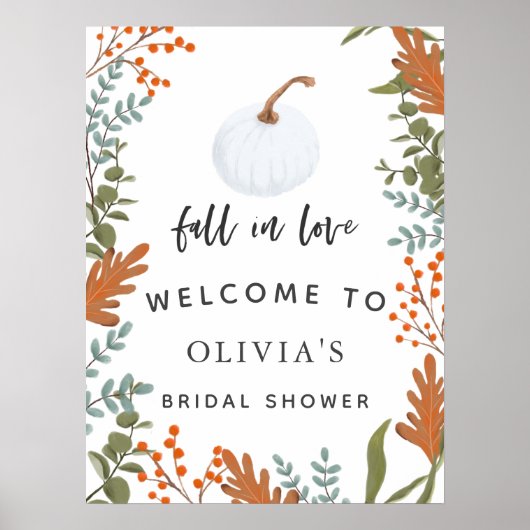 Fall In Love Autumn Bridal Shower Welcome Sign ポスター (正面)