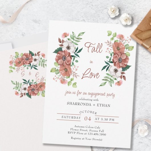 Fall in Love Autumn Flowers Engagement Party 招待状