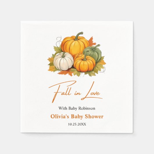 Fall in Love Autumn Rustic Pumpkin Baby Shower  スタンダードカクテルナプキン (正面)