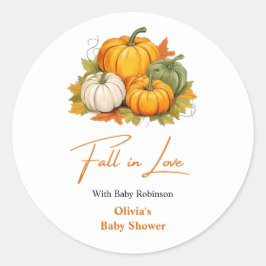 Fall in Love Autumn Rustic Pumpkin Baby Shower  ラウンドシール