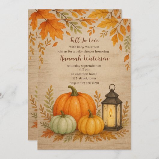 Fall in Love Blue Pumpkin Baby Shower 招待状 (正面/裏面)