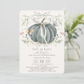 Fall in Love Blue Pumpkin Wildflower Baby Shower 招待状 (スタンド正面)