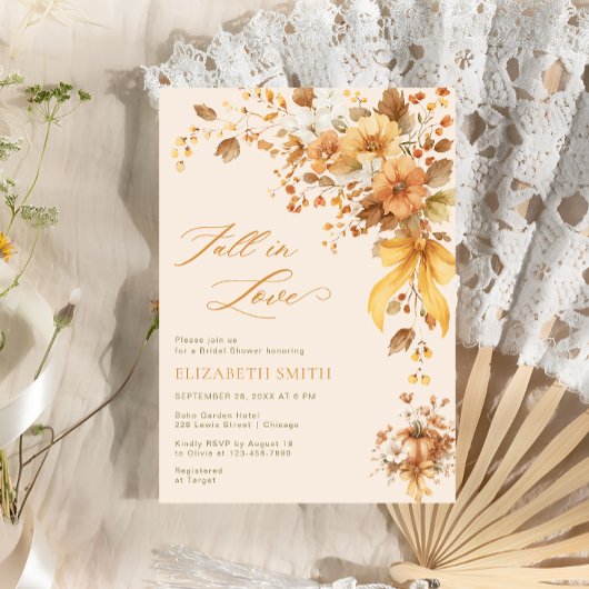 Fall in Love Boho Floral Bridal Shower 招待状