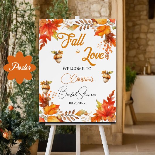 Fall in Love Boho Floral Bridal Shower Welcome ポスター
