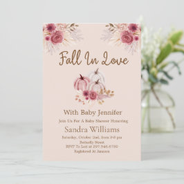 Fall In Love Boho Pink Pumpkin Autumn Baby Shower 招待状