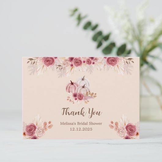 Fall In Love Boho Pink Pumpkin Bridal Shower カード (スタンド正面)