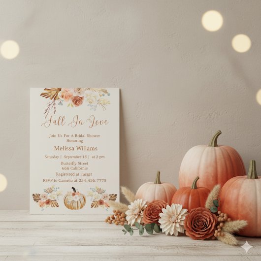 Fall In Love Boho Terracotta Autumn Bridal Shower 招待状