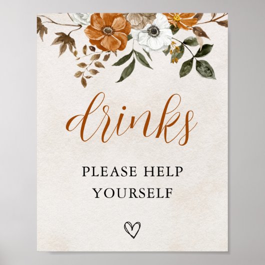 Fall in Love | Bridal Shower Drinks Bar Sign ポスター (正面)