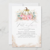 Fall in Love Bridal Shower  Pink Flowers Pumpkin 招待状 (正面)