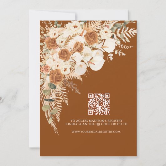 Fall In Love Bridal Shower Terracotta Boho Floral 招待状 (裏面)