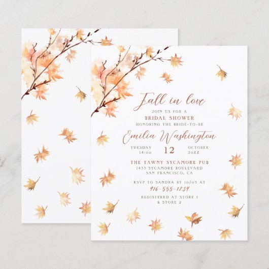 Fall In Love | Budget Bridal Shower Invitation (正面/裏面)