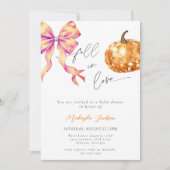 Fall in Love Diamond Pumpkin Bow Baby shower 招待状 (正面)