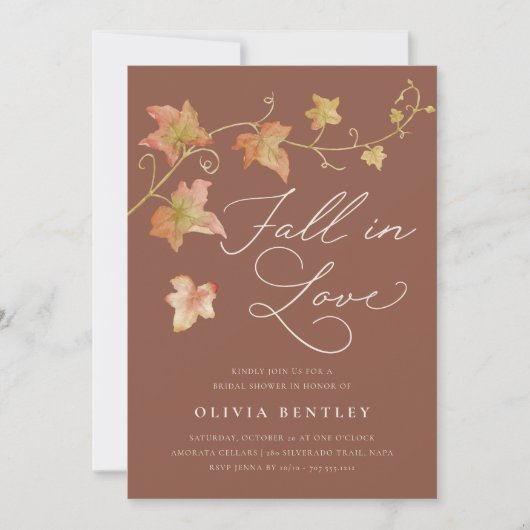 "Fall in Love" Double Sided QR Code Bridal Shower 招待状 (正面)
