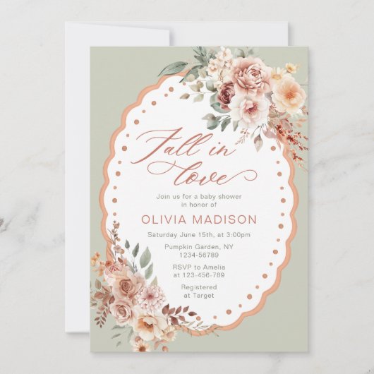 Fall in Love Elegant Fall Floral Baby Shower 招待状 (正面)