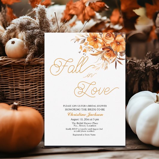 Fall in Love Elegant Script Bridal Shower 招待状