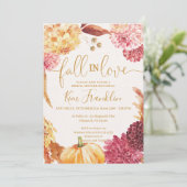 Fall in Love Floral and Gold Bridal Shower Invitat 招待状 (スタンド正面)