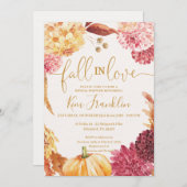 Fall in Love Floral and Gold Bridal Shower Invitat 招待状 (正面/裏面)