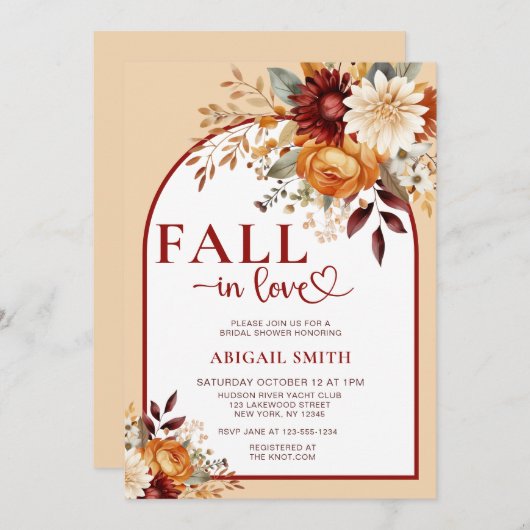FALL IN LOVE FLORAL ARCH BRIDAL SHOWER 招待状 (正面/裏面)