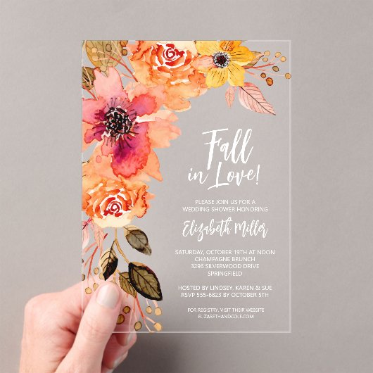 Fall in Love Floral Bridal Shower アクリル招待状 (インサイチュ (ポータブル))