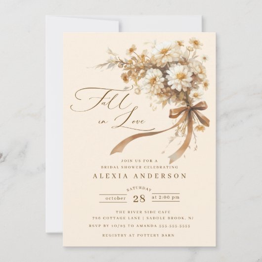 Fall In Love Floral Bridal Shower  招待状 (正面)