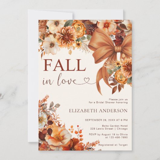 Fall In Love Floral Bridal Shower Party 招待状 (正面)