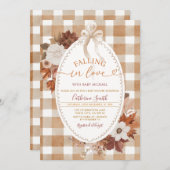 Fall in love Flowers Baby shower Gingham 招待状 (正面/裏面)