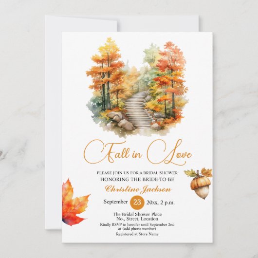 Fall in Love Forest in the Fall Bridal Shower  招待状 (正面)